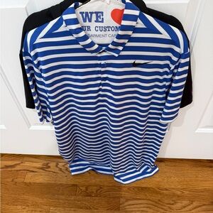 Nike Blue and White Striped Men's Polo Shirt